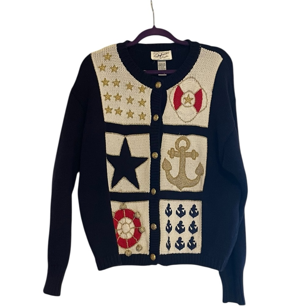 Vintage 90s Nautical Sweater Navy Blue L‎ Suzelle